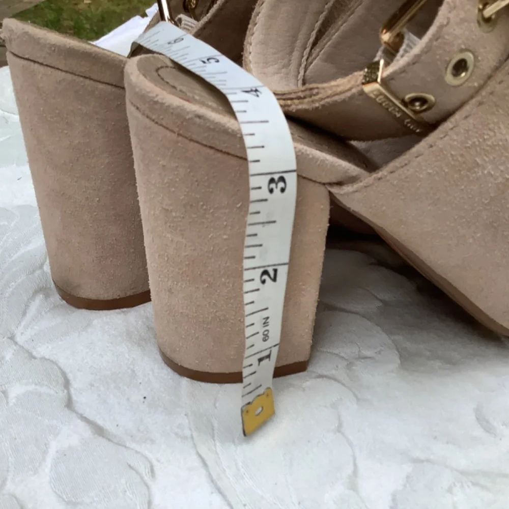 Luca Lane Seleste leather ankle‎ block heel buckle peep toe sandals-stalap!
